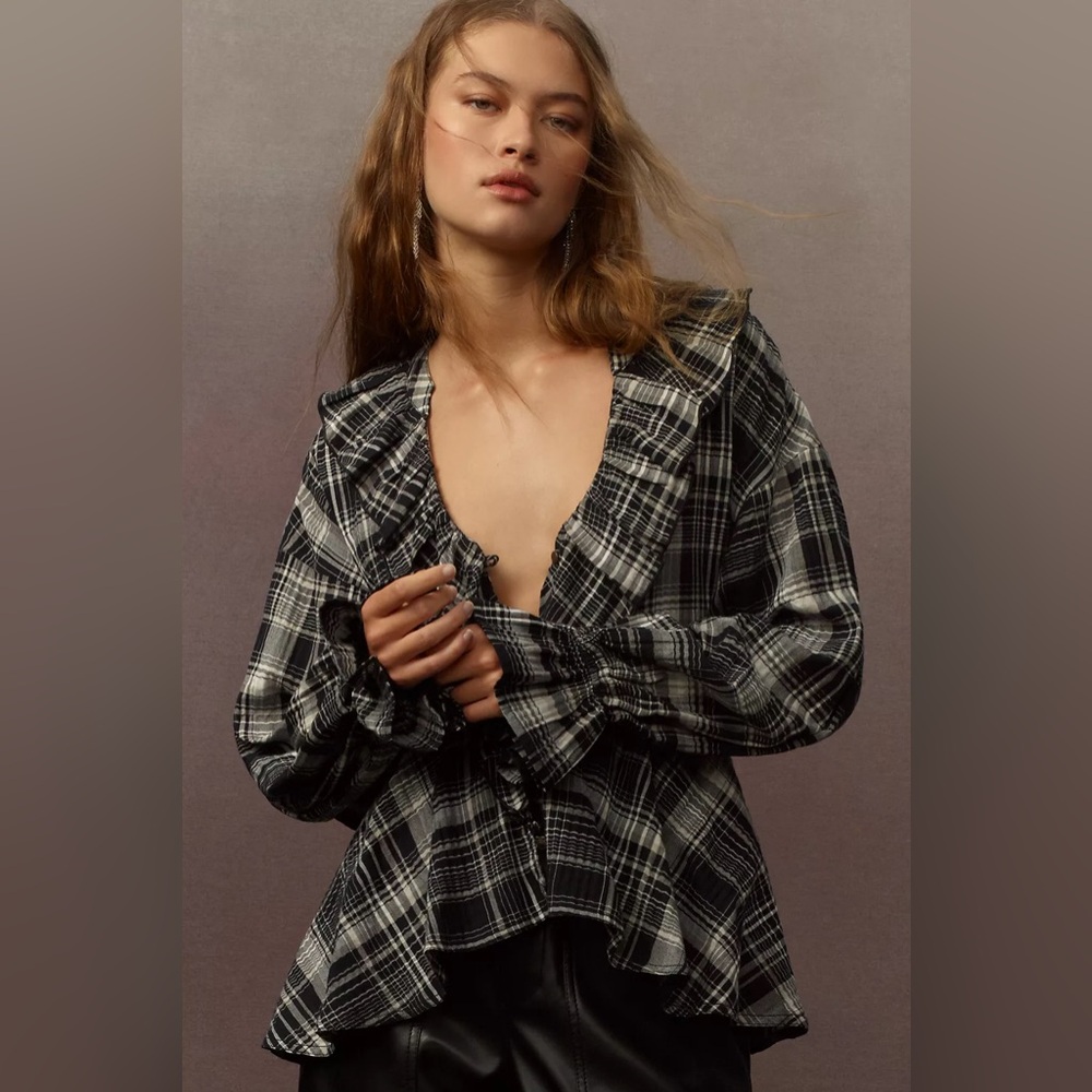 Anthropologie Pilcro Long-Sleeve Ruffled Blouse